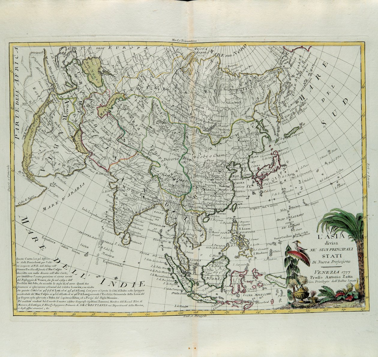 Asia delt inn i sine hovedstater, gravering av G. Zuliani hentet fra Tome I of the Newest Atlas publisert i Venezia i 1777 av Antonio Zatta, Private Collection av G. Zuliani
