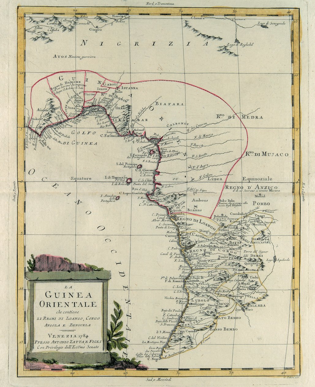 Gravering av G. Zuliani, hentet fra bind IV av "Newest Atlas" utgitt i Venezia i 1784 av Antonio Zatta, privat samling av G. Zuliani