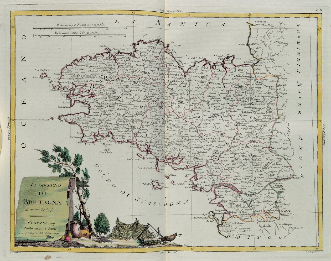 Bretagnebukta, gravering av G. Zuliani hentet fra Tome I of the Newest Atlas publisert i Venezia i 1777 av Antonio Zatta, Private Collection av G. Zuliani