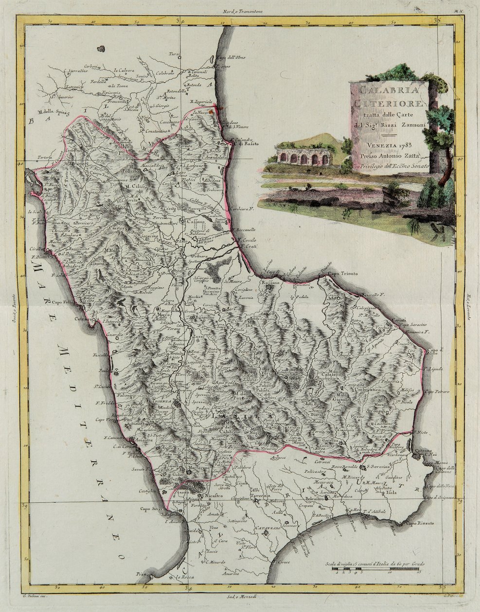 Hittil Calabria, gravering av G. Zuliani hentet fra Tome II av "Newest Atlas" publisert i Venezia i 1783 av Antonio Zatta, Private Collection av G. Zuliani