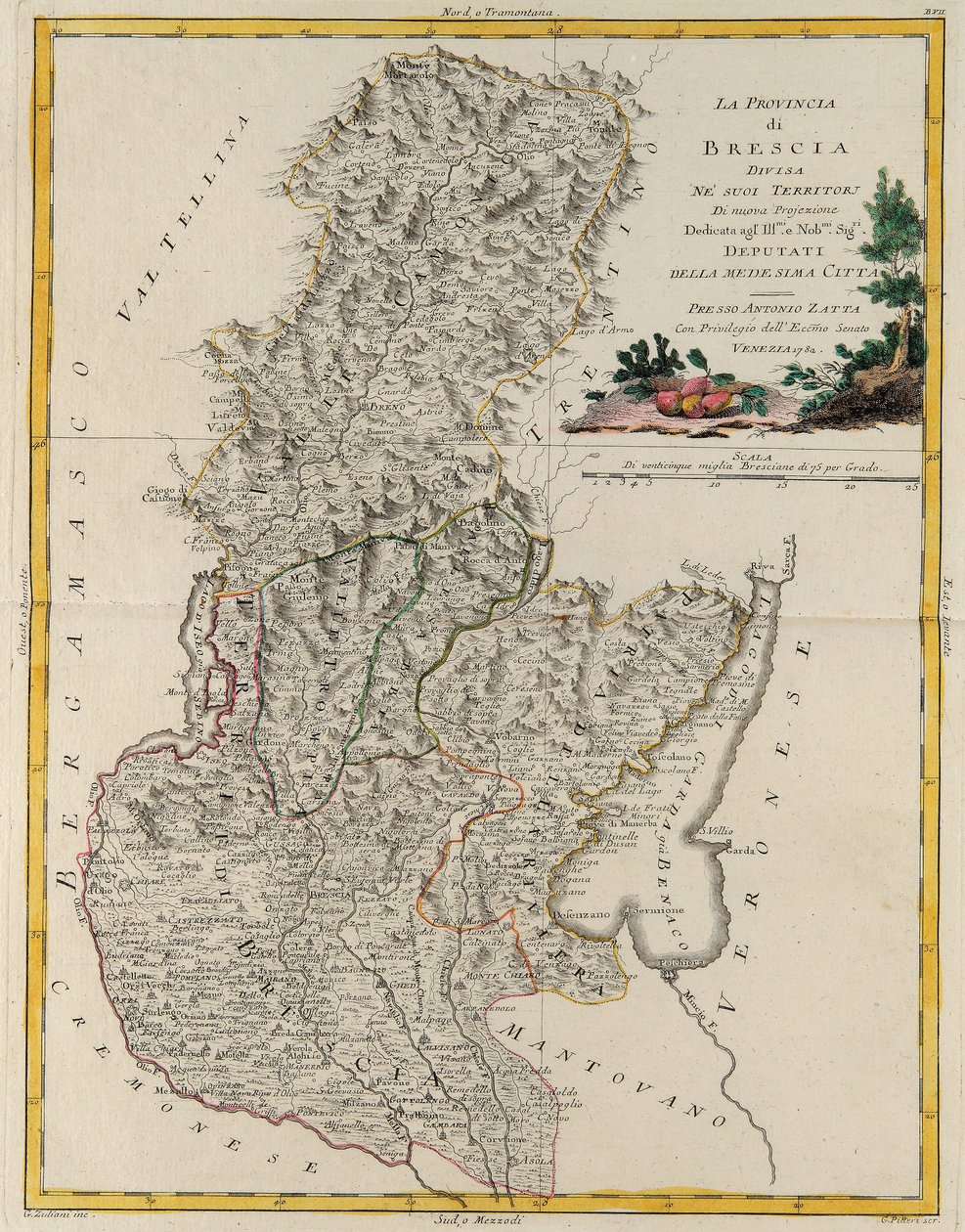 Landområde i staten Veneto: Brescia, gravering av G. Zuliani hentet fra Tome II av "Newest Atlas" publisert i Venezia i 1783 av Antonio Zatta, privat samling av G. Zuliani