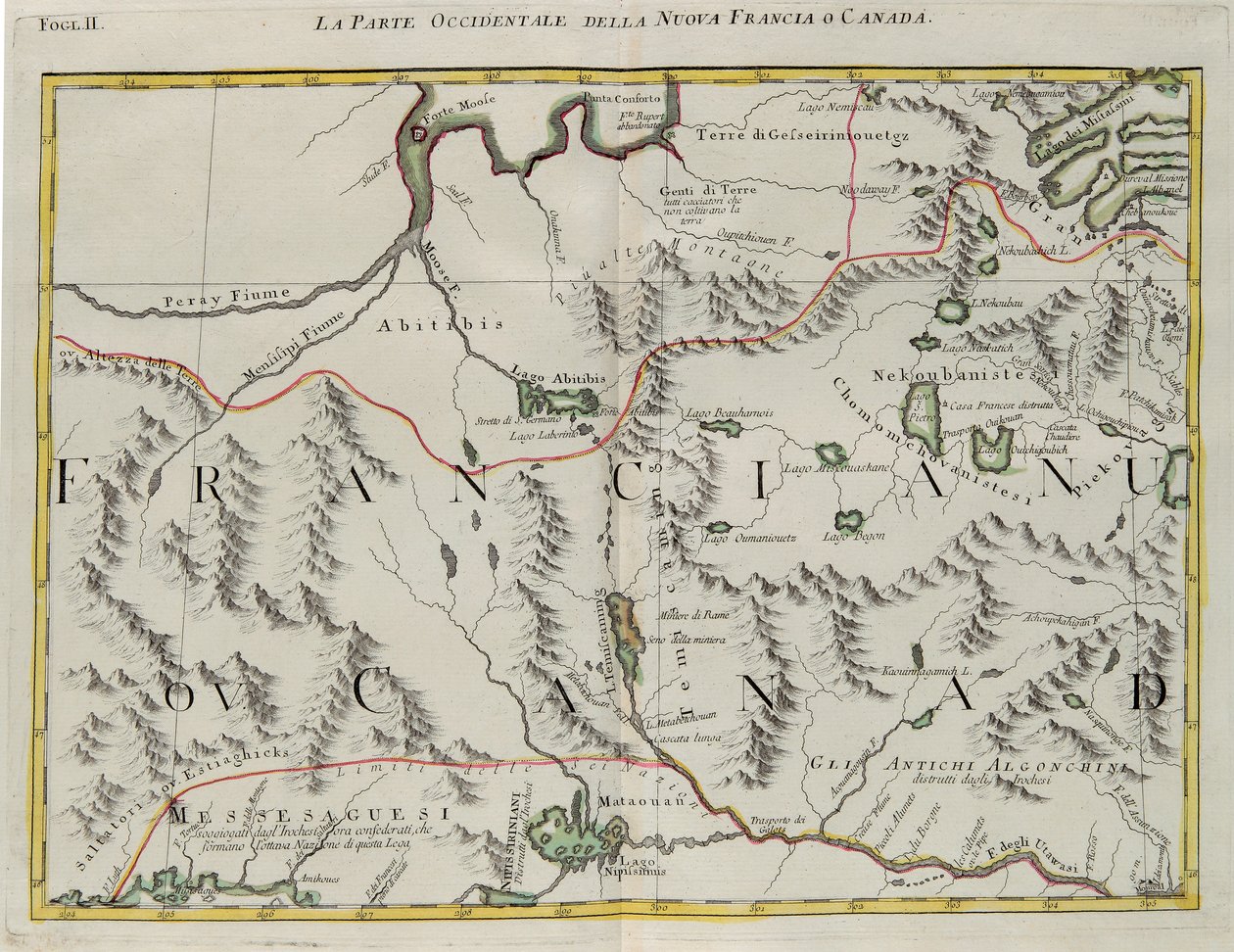 Den vestlige delen av New France eller Canada, gravering av G. Zuliani hentet fra Tome I av "Newest Atlas" utgitt i Venezia i 1778 av Antonio Zatta, Private Collection av G. Zuliani