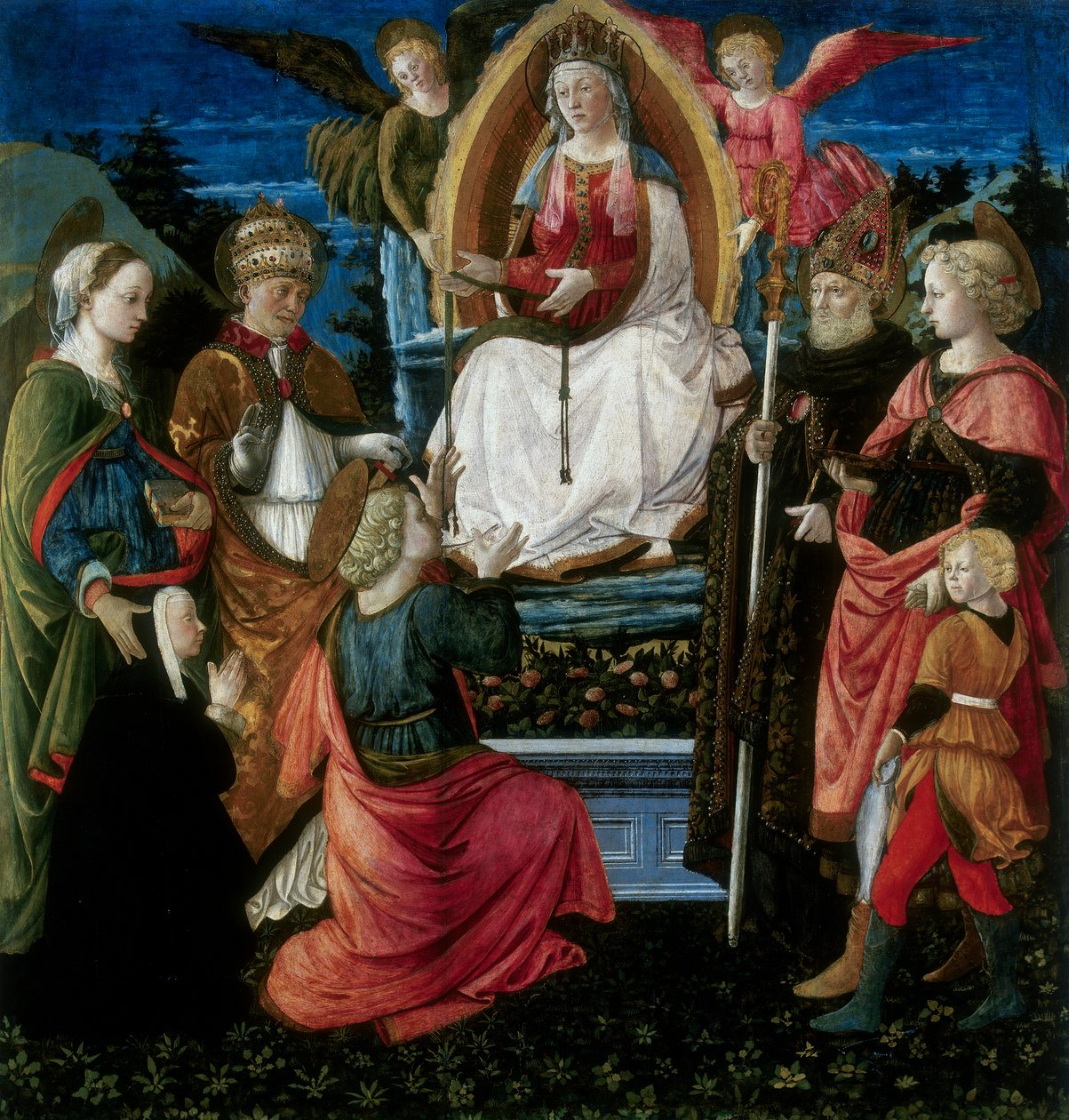 The Madonna of the Belt med de hellige av G. da and Filippi, C. Carpi