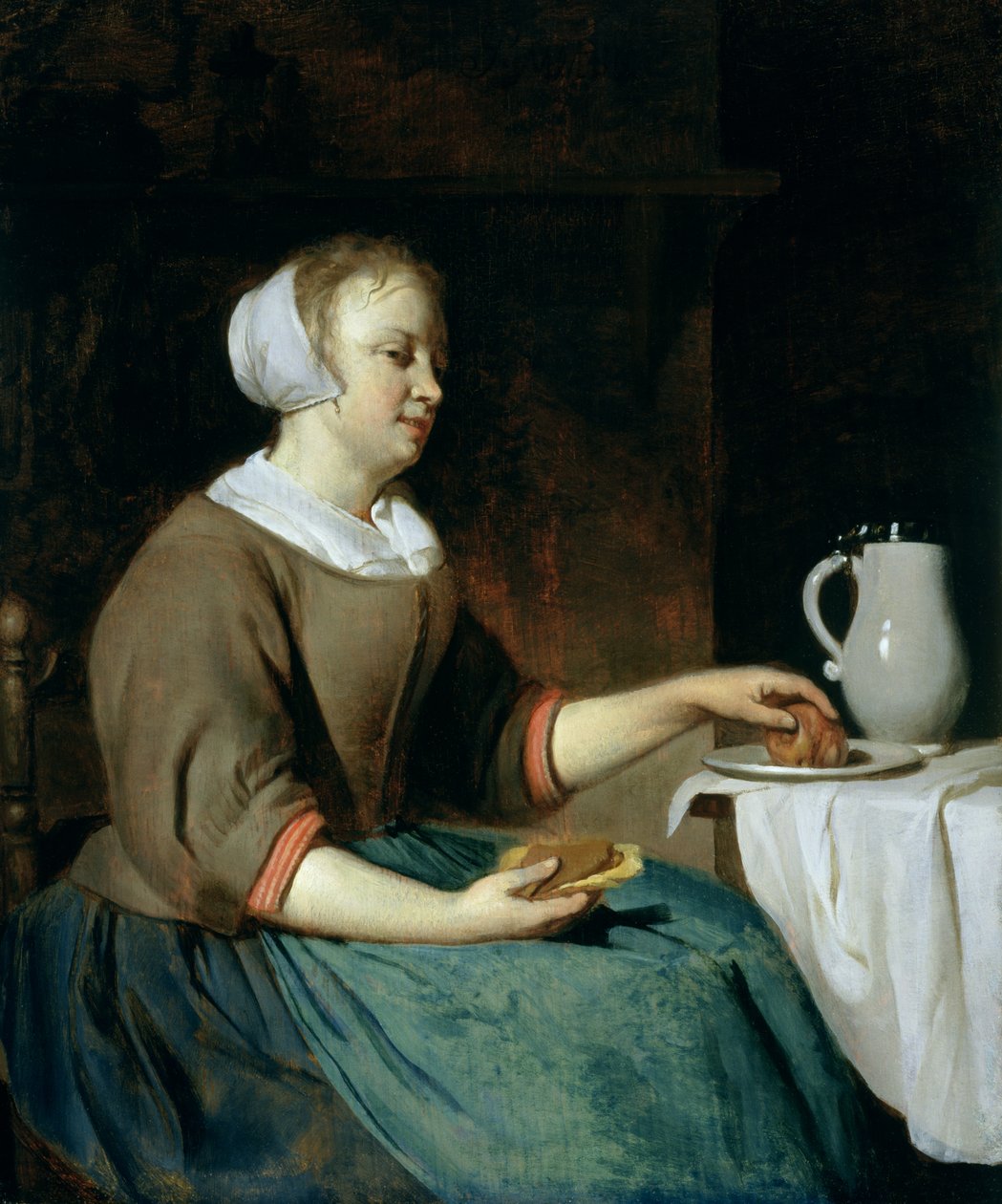 Portrett av en jente som sitter ved et bord av Gabriel Metsu