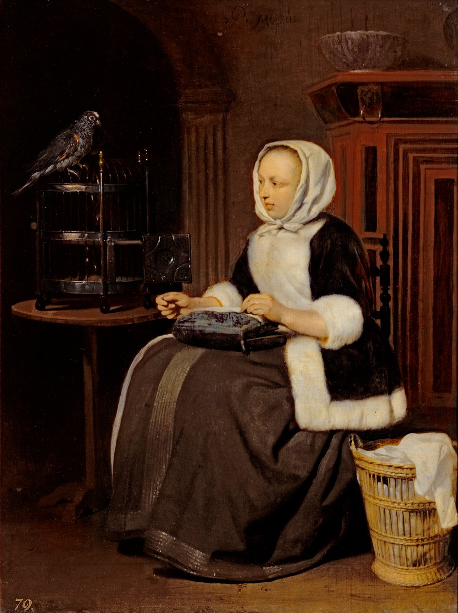 Ung jente på jobb av Gabriel Metsu