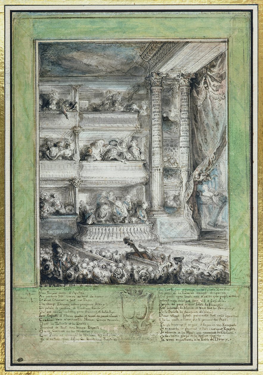 Kroningen av Voltaire på Theatre Francais av Gabriel de Saint Aubin