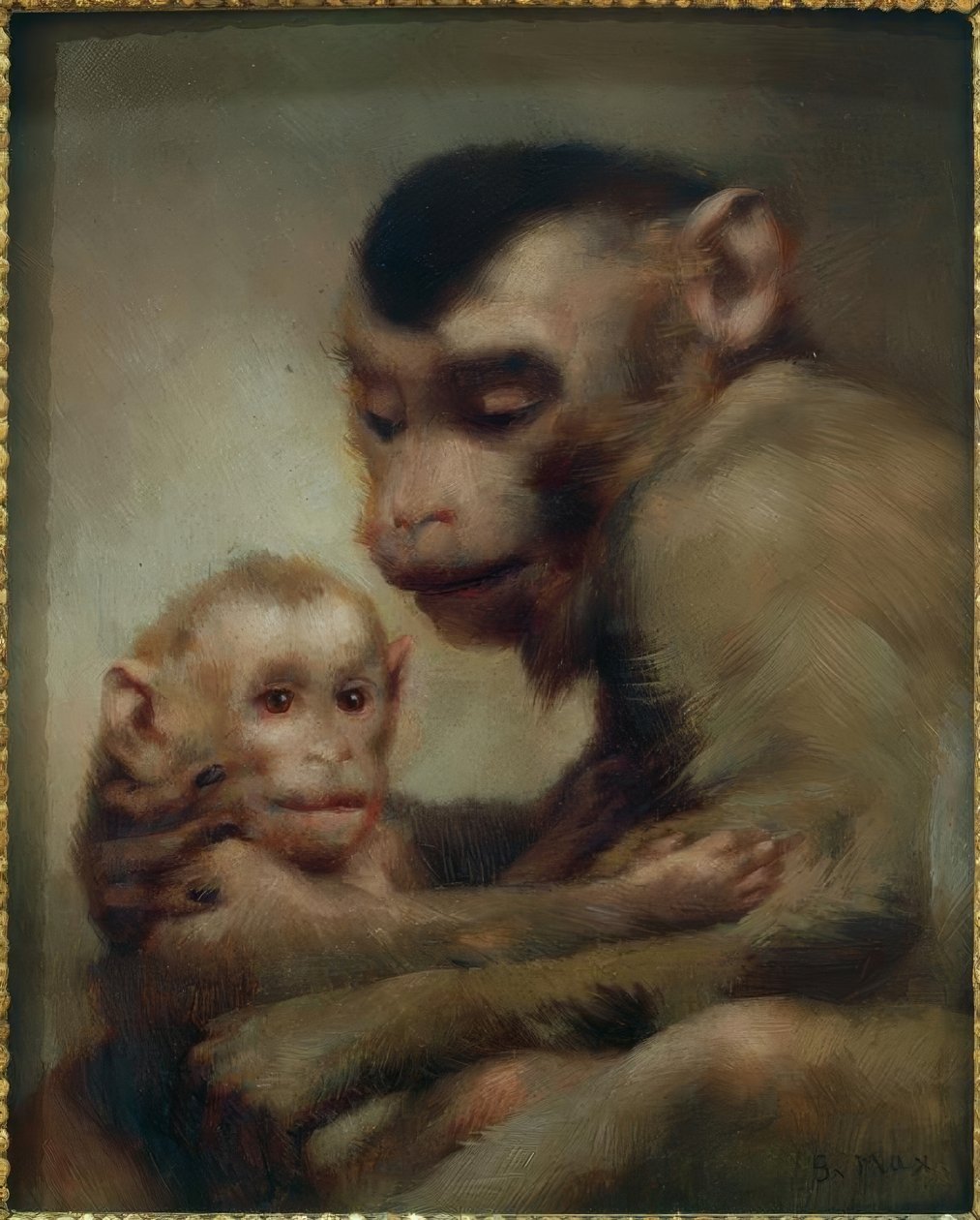 Mor med barn (aper) av Gabriel Cornelius Ritter von Max