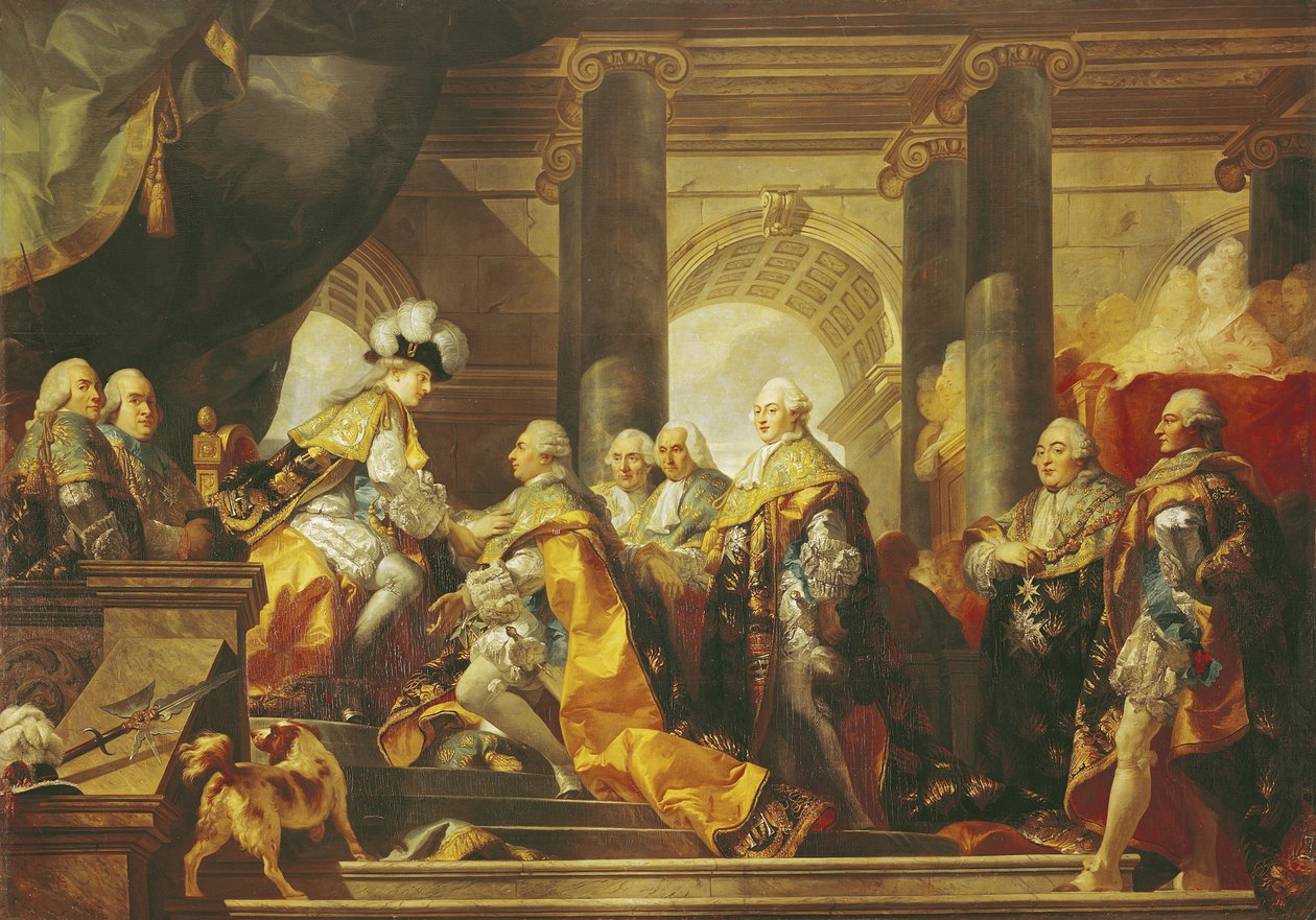 Ludvig XVI (1754-93) konge av Frankrike, mottok hyllingen av ridderne av St. Esprit-ordenen i Reims, 13. juni 1775 av Gabriel Francois Doyen
