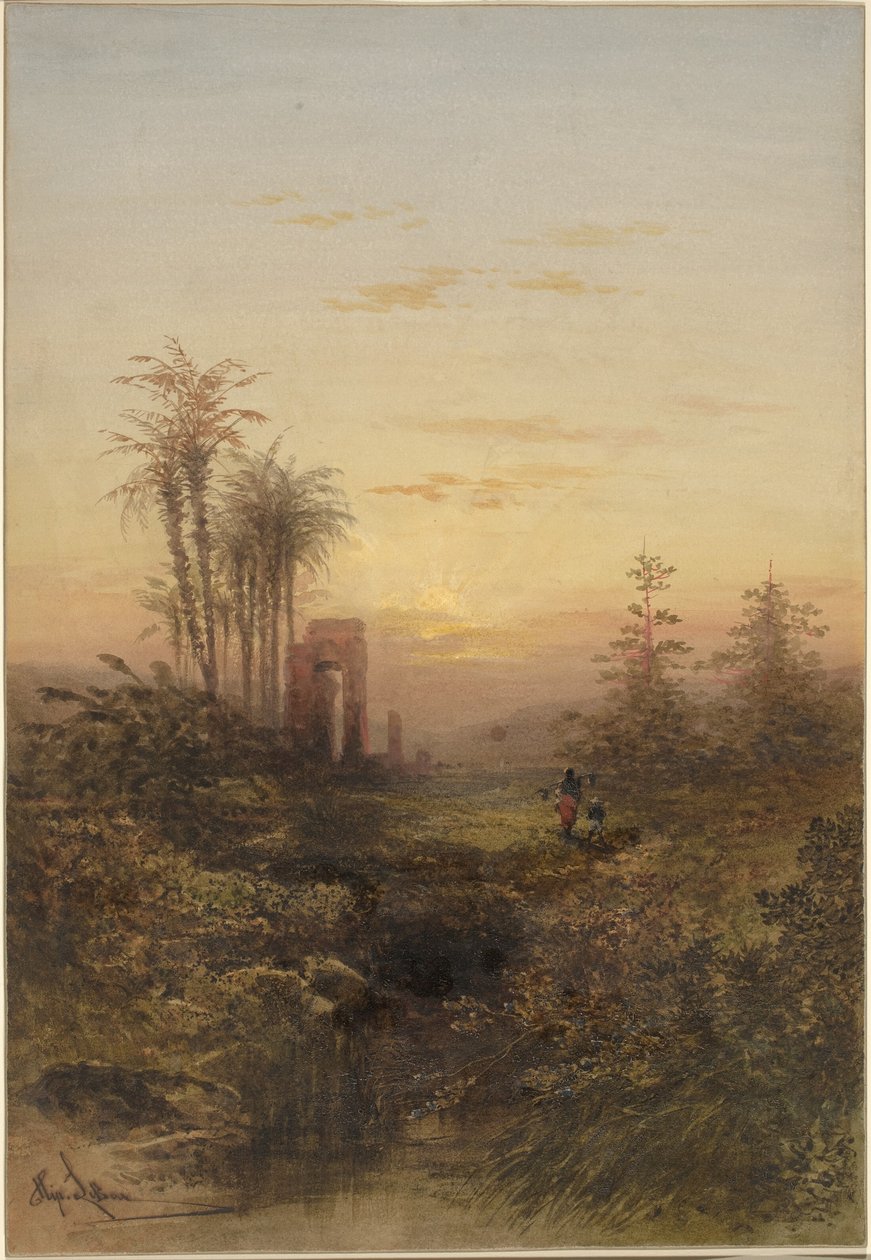 Solnedgang i et orientalsk landskap av Gabriel Hippolyte Lebas