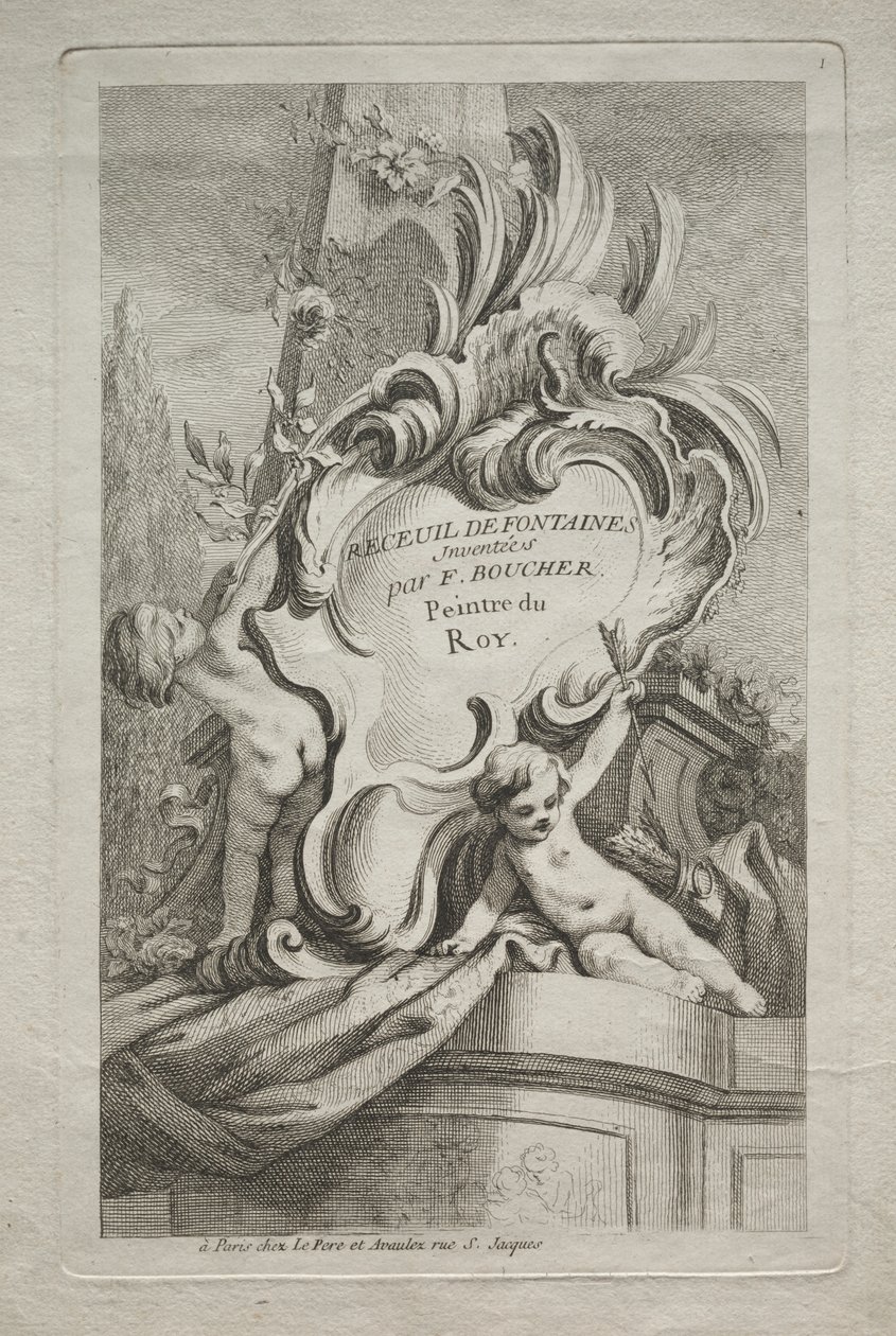 Boken med fontener: nr. 1, tittelside av Gabriel Huquier