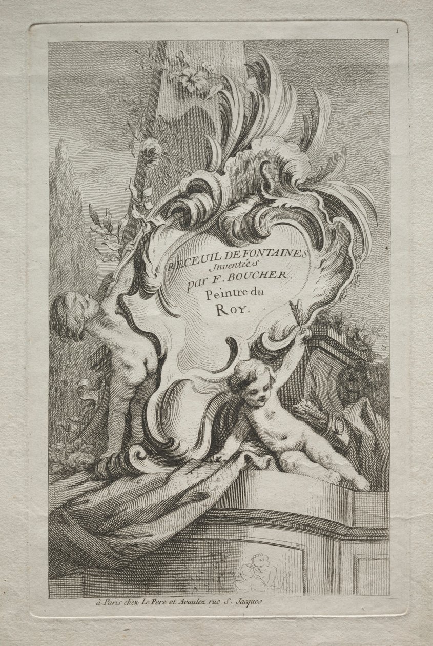 Bok med fontener: nr. 1, tittelside, ca. 1736. av Gabriel Huquier