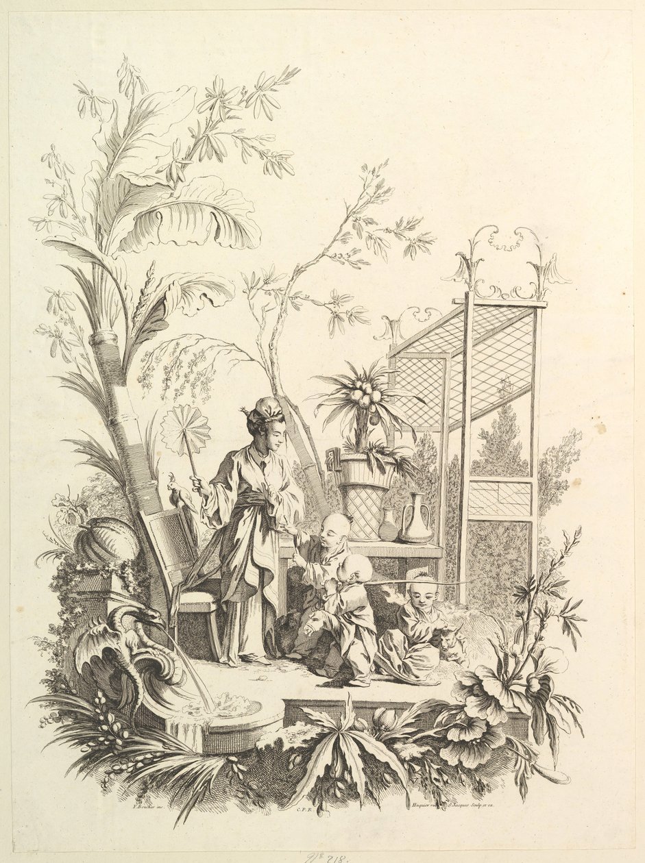 Chinoiserie med figurer i et landskap, 1700-tallet. av Gabriel Huquier
