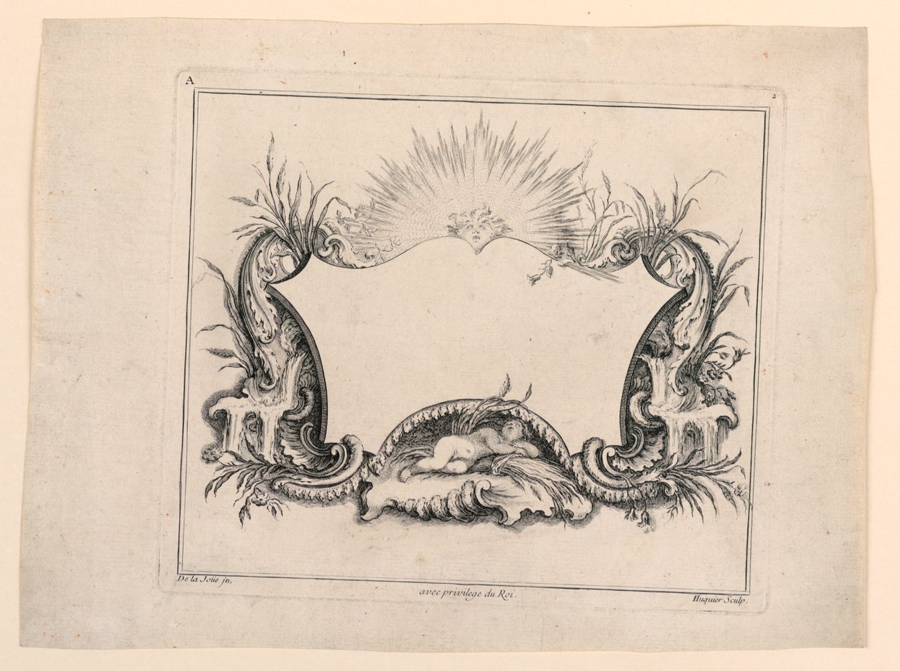 Escutcheon, fra "Recueil Nouveau de Differens Cartouche" av Gabriel Huquier