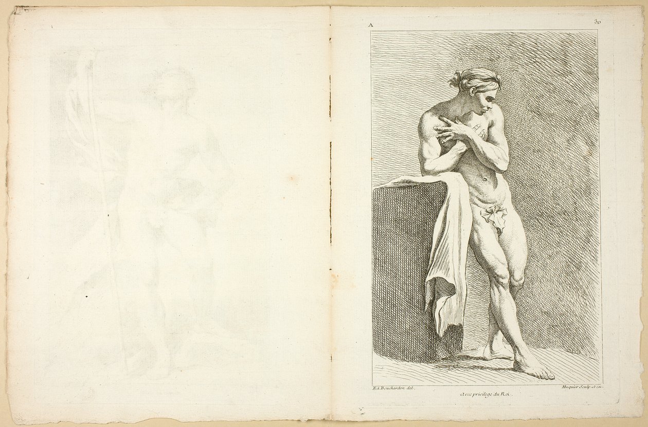 Figur (recto og verso), fra Premier livre de figures d'Academies gravert delvis av professorene ved Royal Academy av Gabriel Huquier