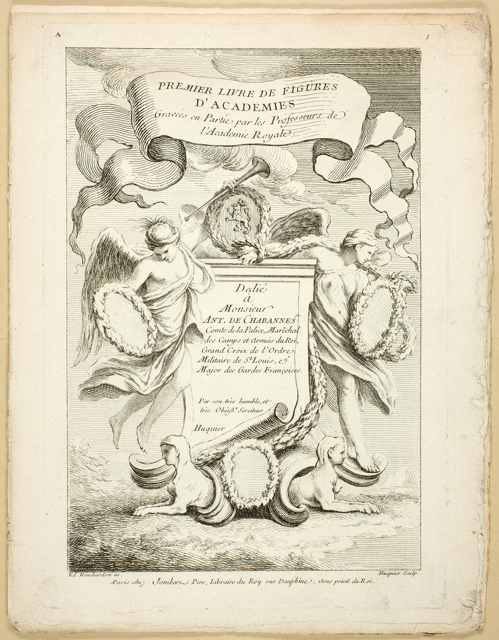Figur (recto og verso), fra Premier livre de figures d'Academies gravert delvis av professorene ved Royal Academy av Gabriel Huquier