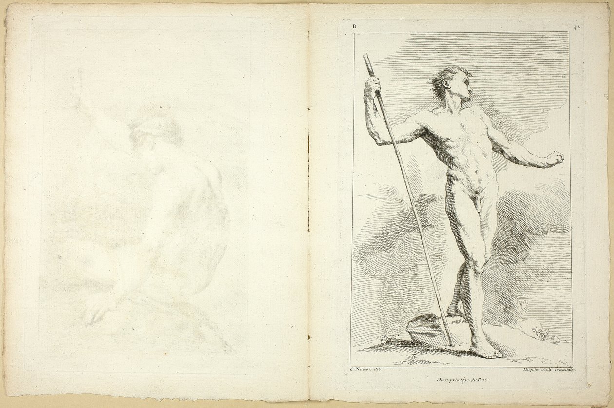 Figur (recto og verso), fra Second book of figures of Academies gravert delvis av professorene ved Royal Academy av Gabriel Huquier