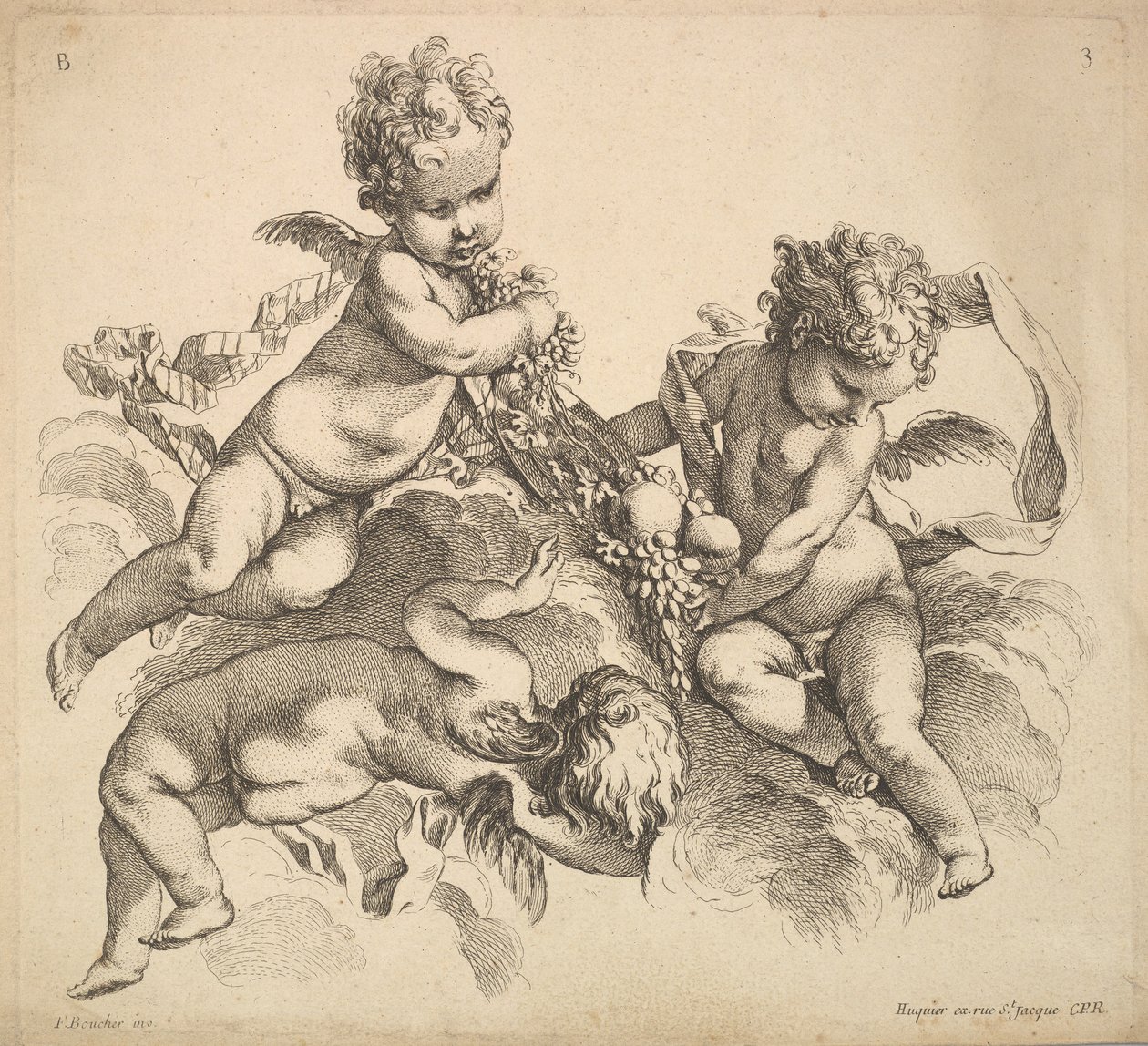 Tre barn med et fruktfat, 1738-45. av Gabriel Huquier