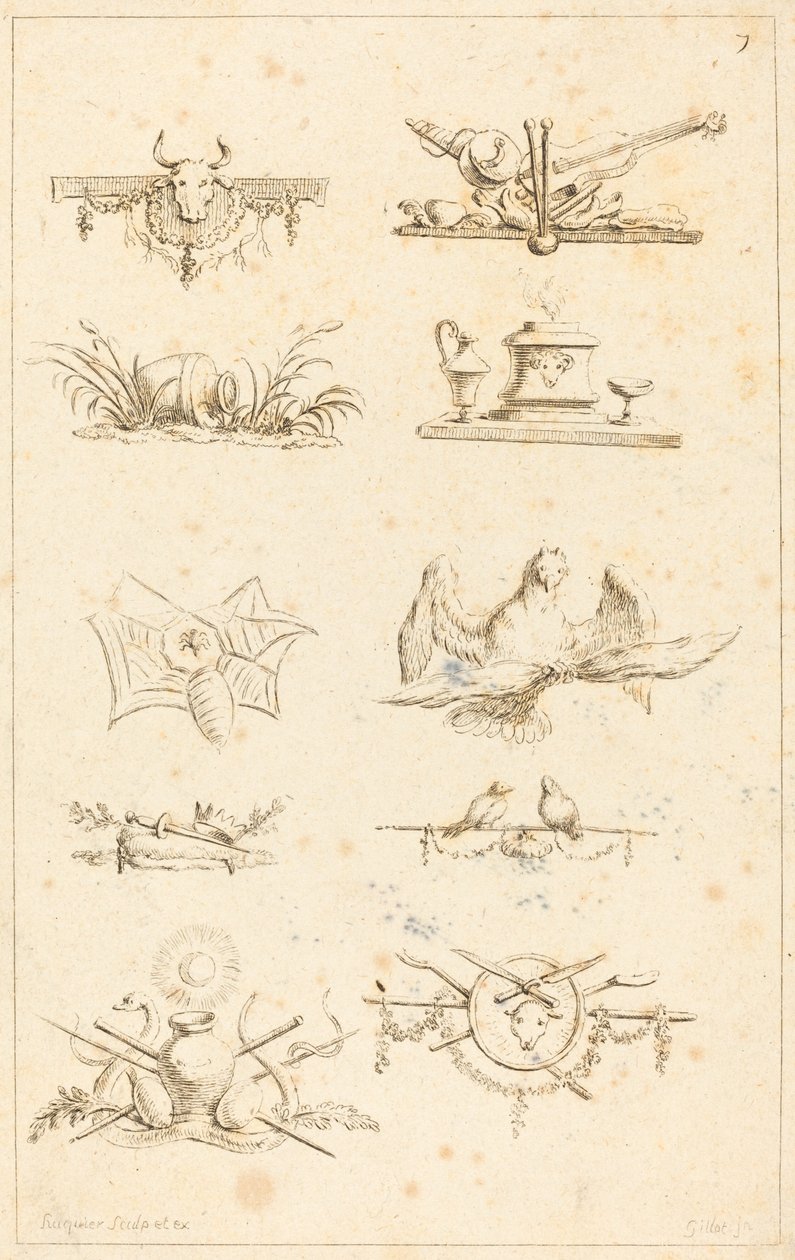 Design for Tail-Pieces: pl. 7 av Gabriel Huquier after Claude Gillot