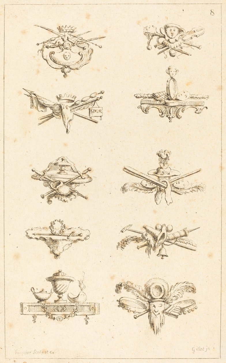 Design for Tail-Pieces: pl. 8 av Gabriel Huquier after Claude Gillot