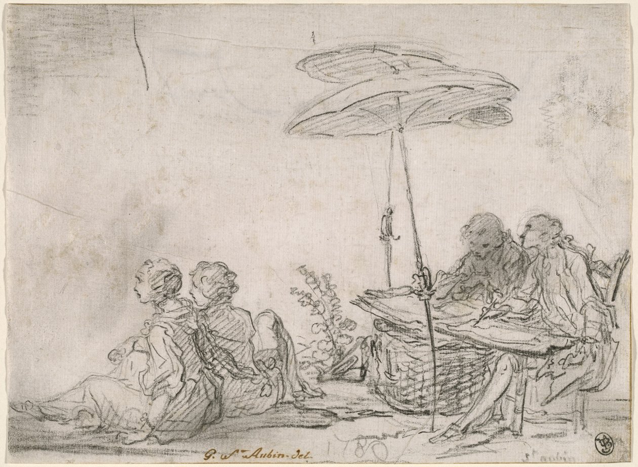 Tegnere Utendørs av Gabriel Jacques de Saint Aubin