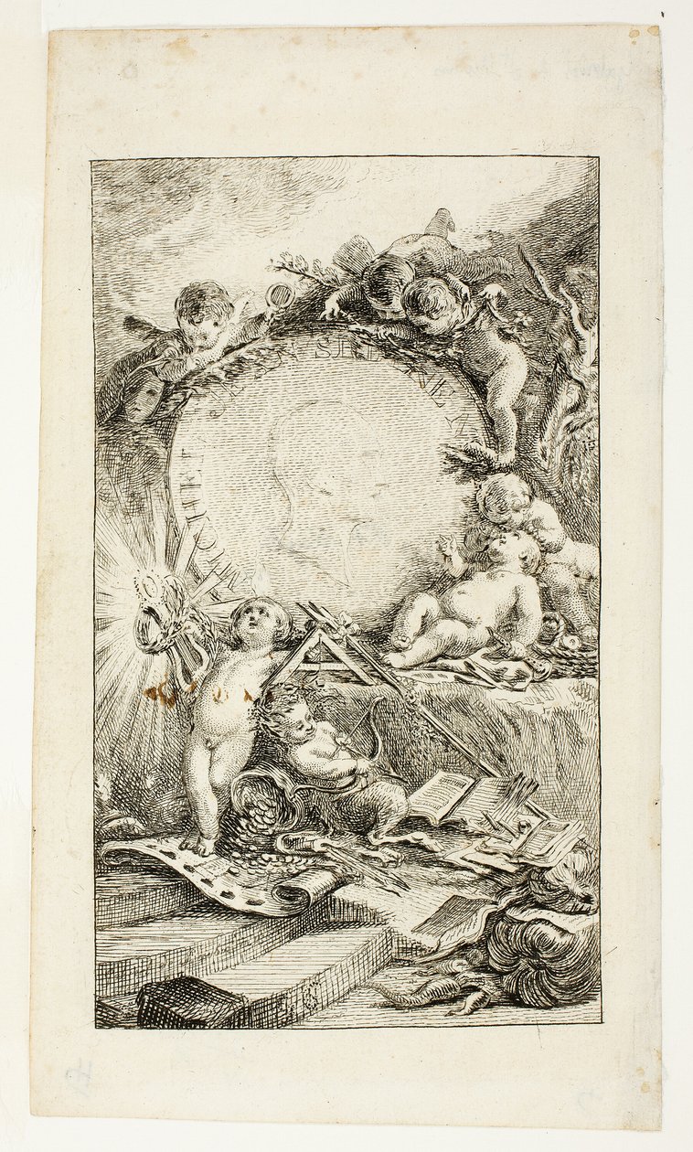 Frontispice, plate en fra Diktsamling av Sedaine av Gabriel Jacques de Saint Aubin