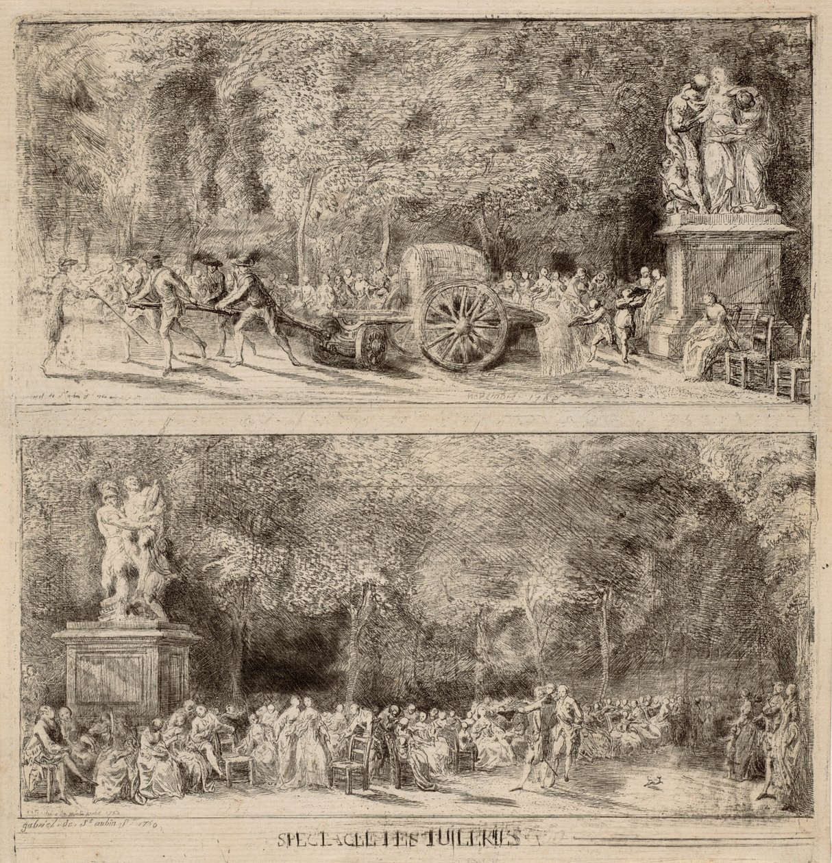 Scener fra Tuileriene: Stolene og vannvognen av Gabriel Jacques de Saint Aubin