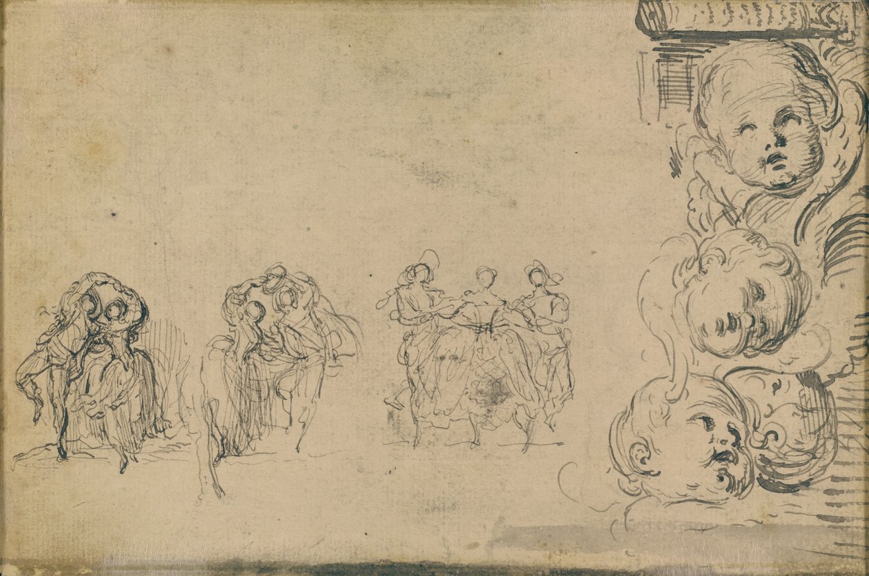 Skisser av dansere og Heads of Putti av Gabriel Jacques de Saint Aubin
