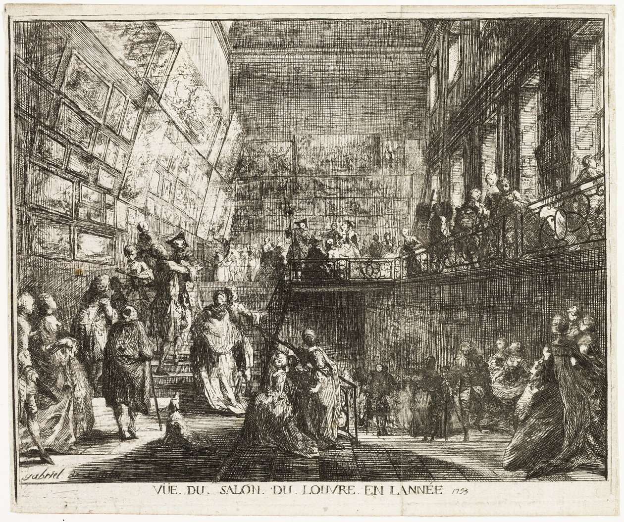 Utsikt over salongen i Louvre i år 1753 av Gabriel Jacques de Saint Aubin