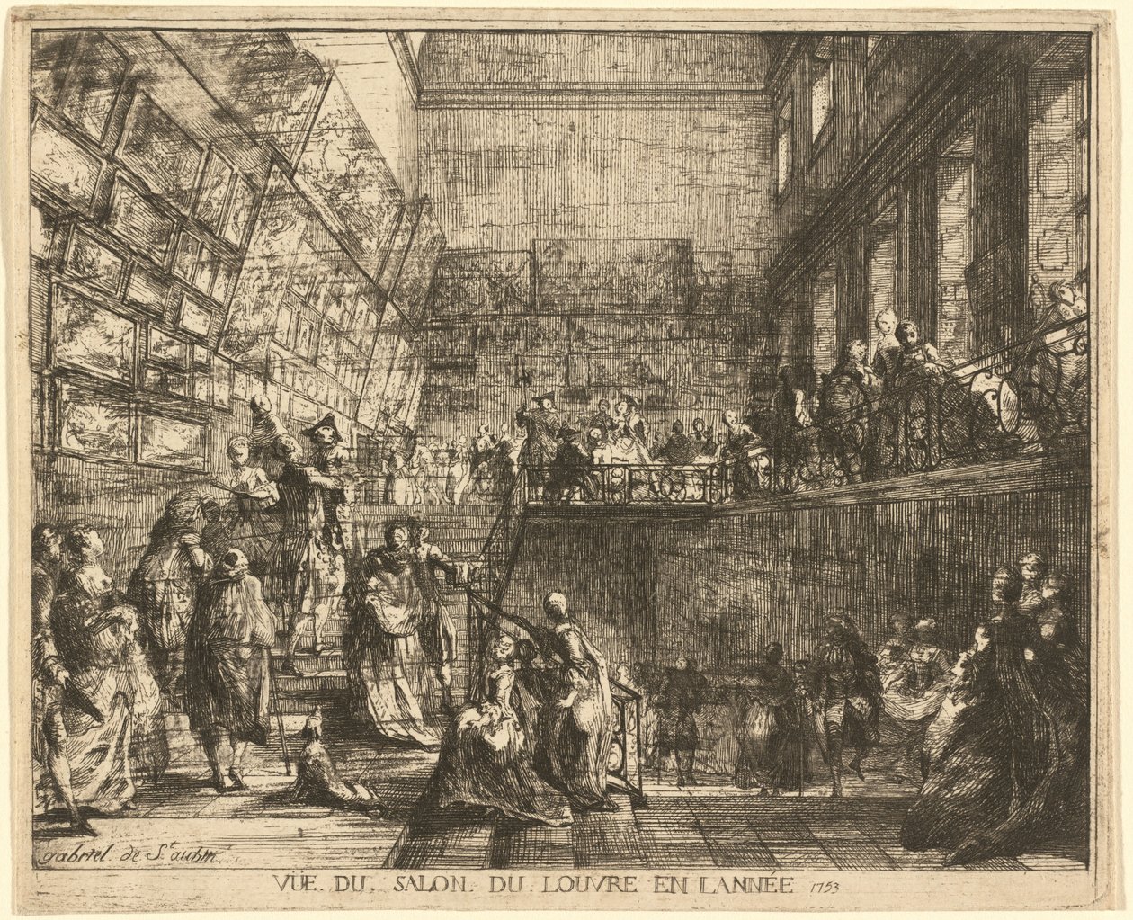 Utsikt over Salon du Louvre i år 1753 av Gabriel Jacques de Saint Aubin