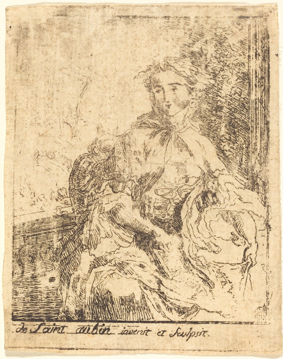 Ung kvinne på terrassen av Gabriel Jacques de Saint Aubin