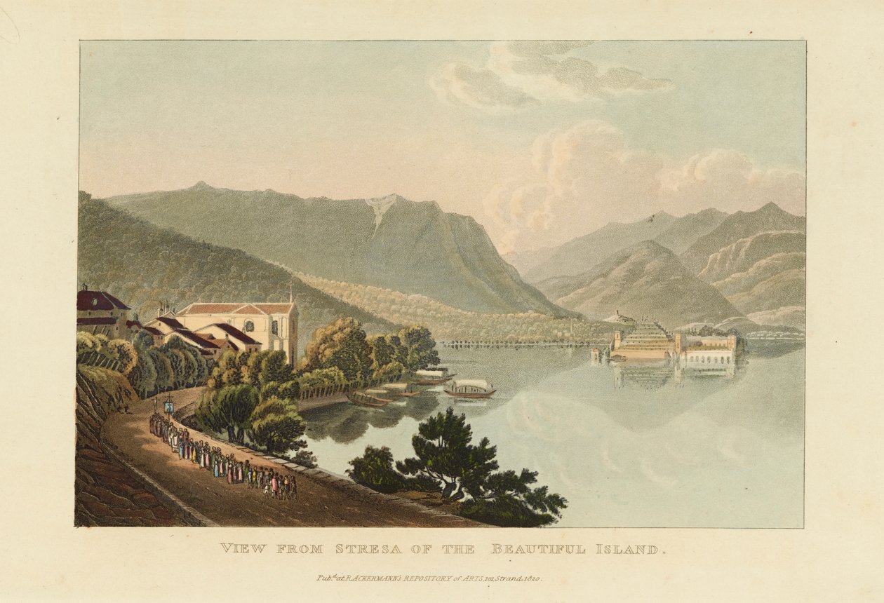 Utsikt fra Stresa på den vakre øya Isola Bella, Lago Maggiore, før 1820. av Gabriel Ludwig Lory