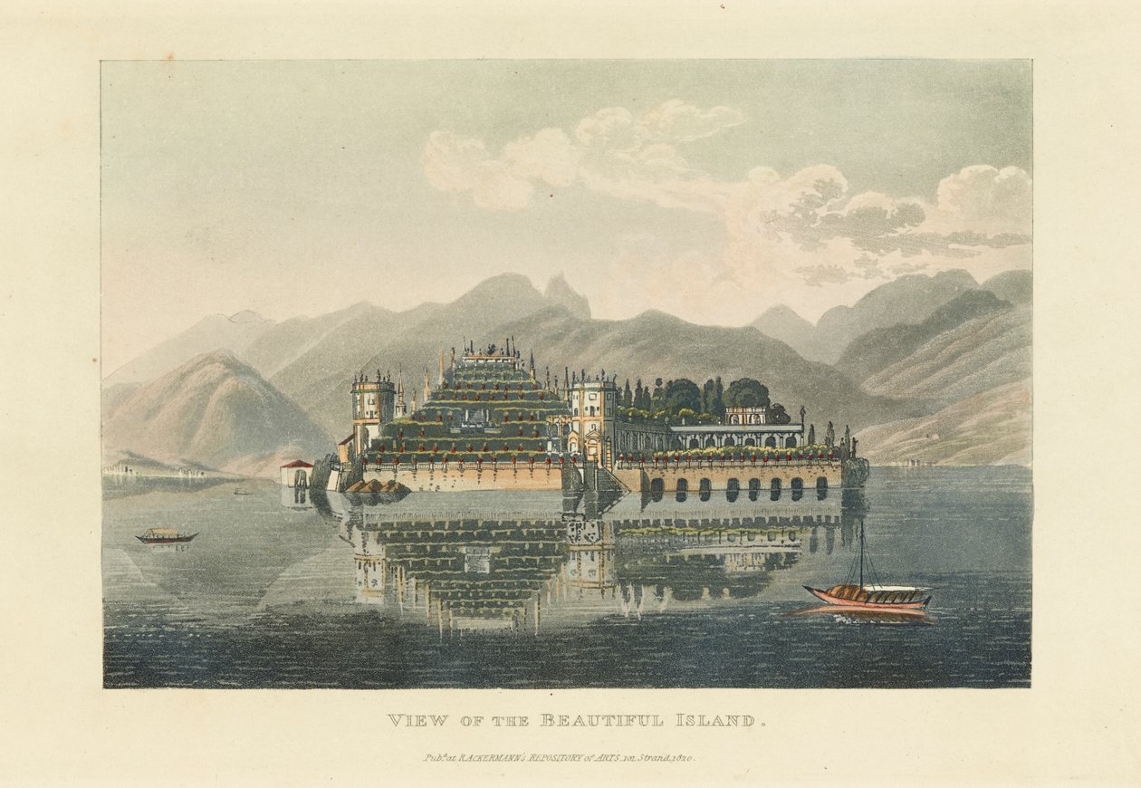 Utsikt over den vakre øya Isola Bella, Lago Maggiore, før 1820. av Gabriel Ludwig Lory