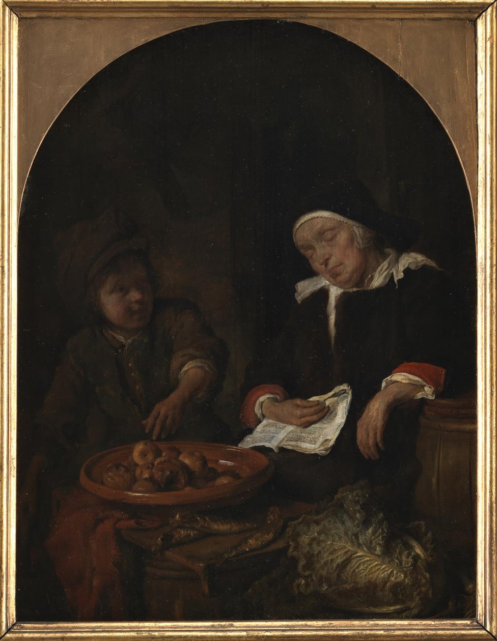 En kvinne som selger frukt og sild av Gabriel Metsu