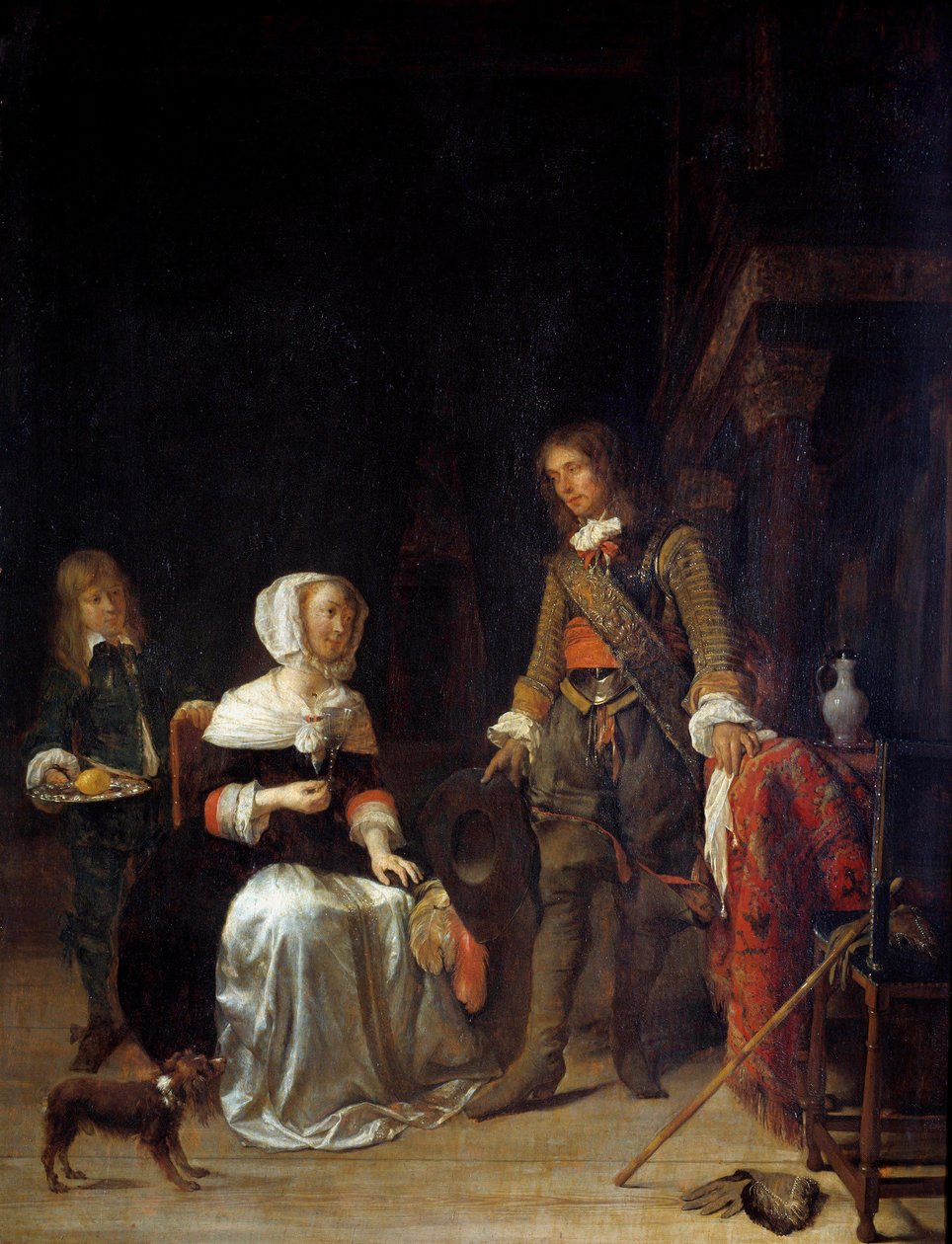 En soldat på besøk hos en ung jente Maleri av Gabriel Metsu (1629-1667) 1600-tallets sol. 0,63x0,47 m av Gabriel Metsu