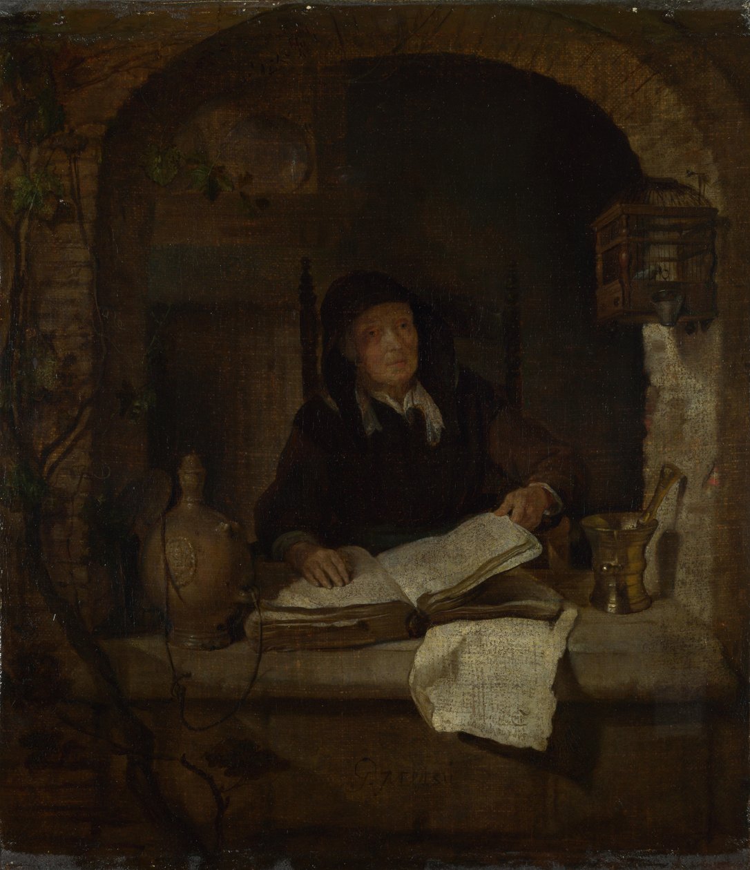 En gammel kvinne med en bok, ca. 1660 av Gabriel Metsu