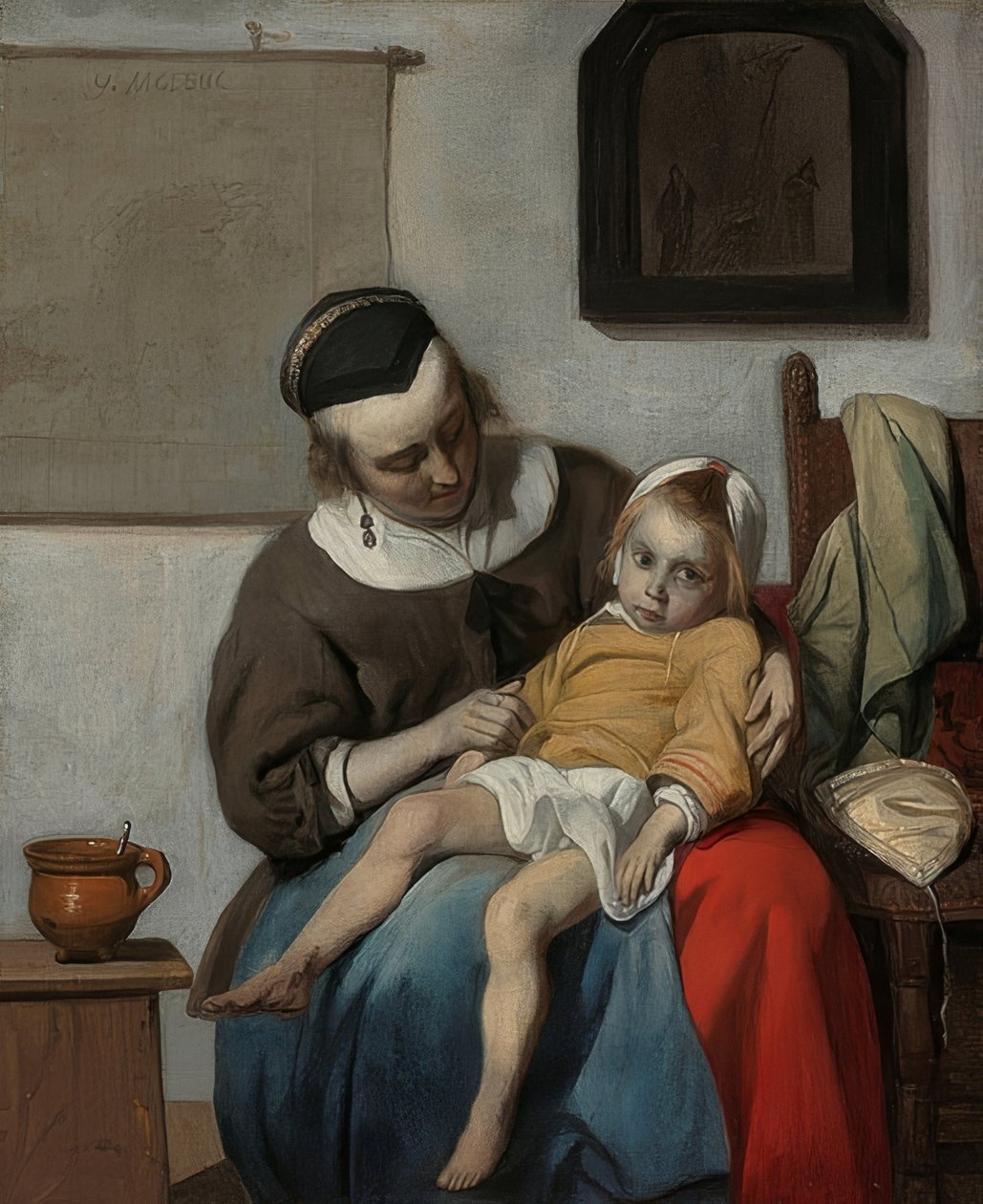 Det syke barnet. Rundt 1664-66 av Gabriel Metsu