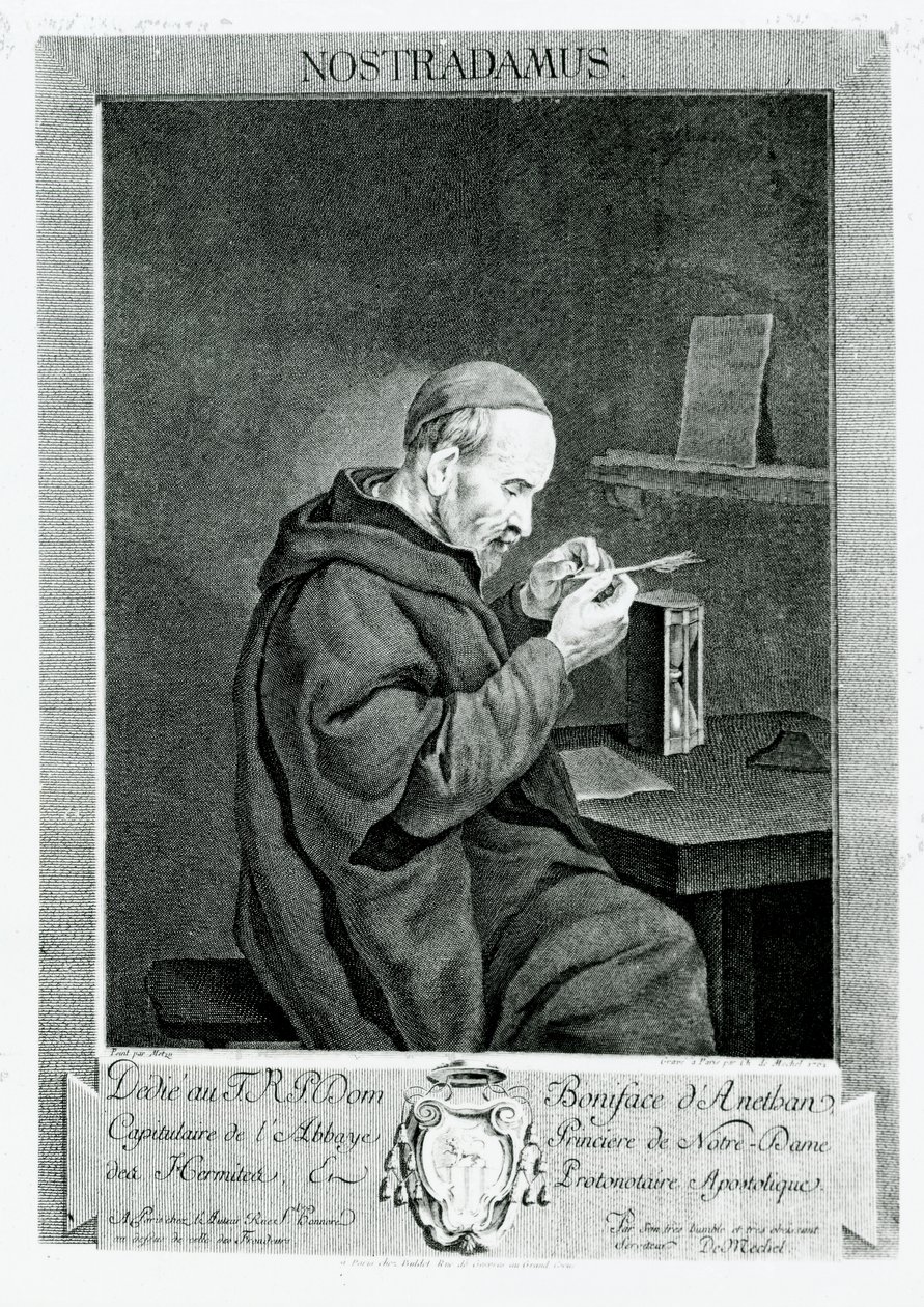 Portrett av Michel Nostradamus (1503-66) gravert av Christian von Mechel (1737-1817) 1762 av Gabriel Metsu