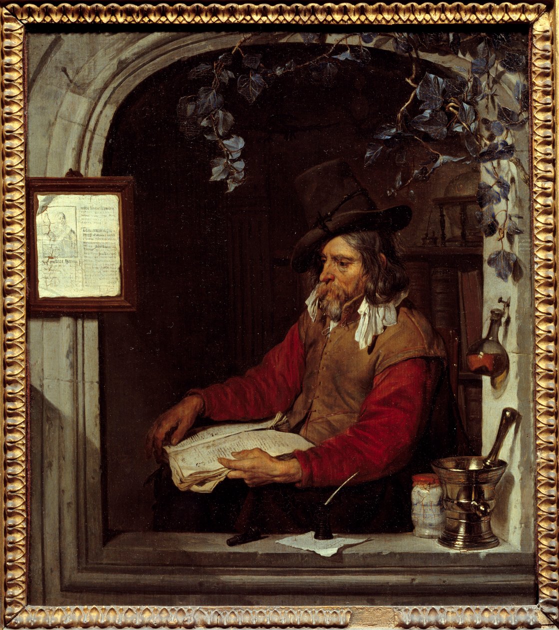 Apotekeren eller kjemikeren. Maleri av Gabriel Metsu (1629-1667) Ec. Hol. av Gabriel Metsu