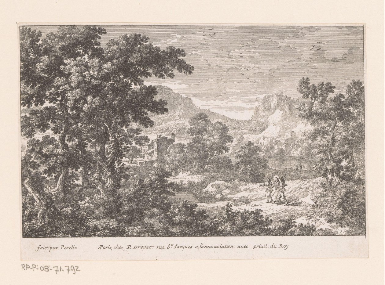 Kristus og Emmaus Landskap med bibelske scener (serietittel) av Gabriel Perelle