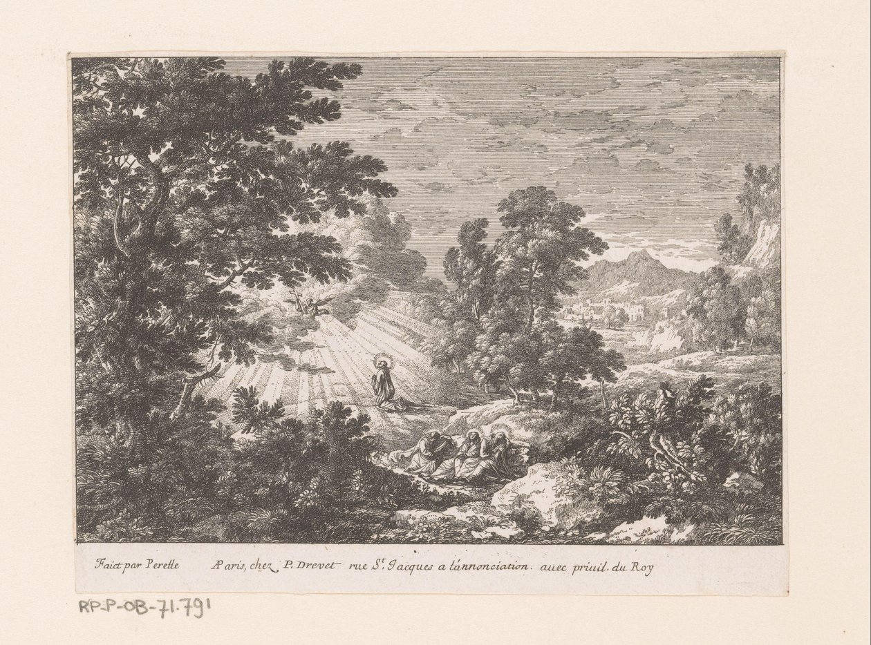 Kristus i hagen til Getsemane-landskap med bibelske scener (serietittel) av Gabriel Perelle