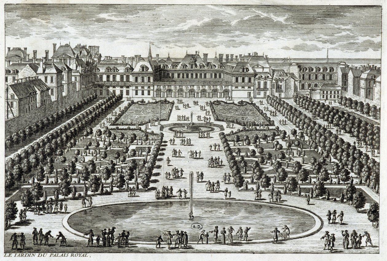 Utsikt over Parc du Palais Royal i Paris. Gravering av Perelle, slutten av 1600-tallet. av Gabriel Perelle