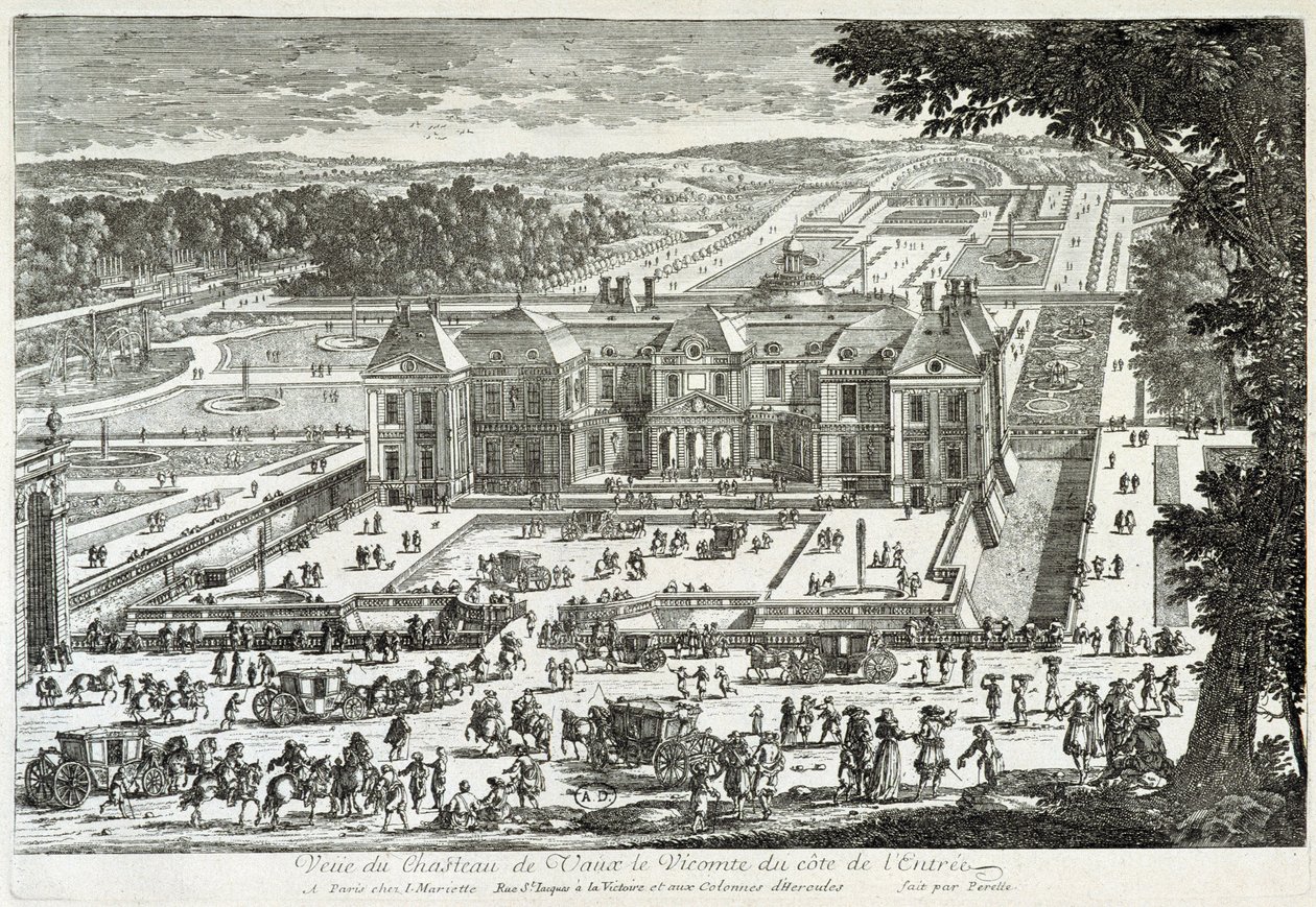Utsikt over slottet Vaux Le Vicomte (Vaux-Le-Vicomte) fra inngangssiden (hager ved Le ours) - av Perelle, sent på 1600-tallet av Gabriel Perelle