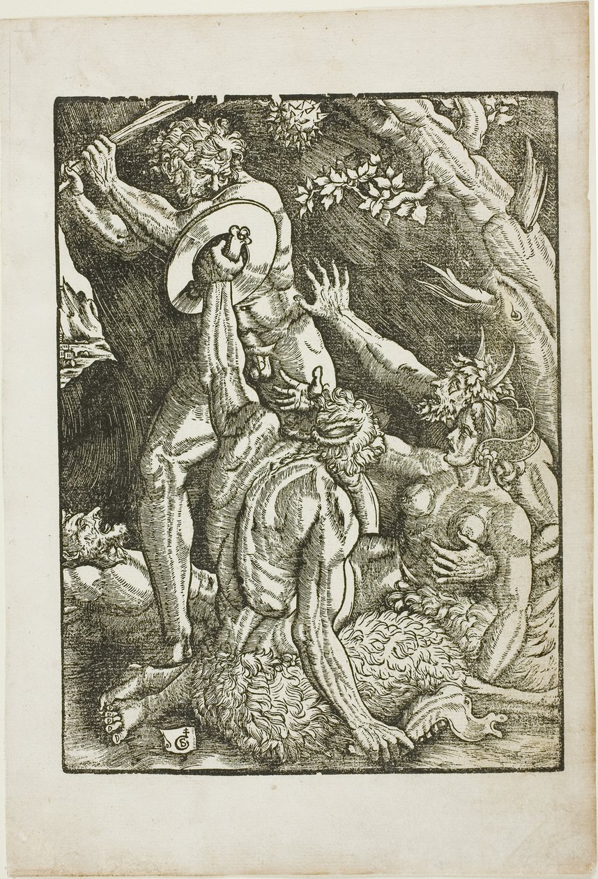 Hercules, Two Satyrs, and a Woman, tallerken to fra The Labors of Hercules av Gabriel Salmon
