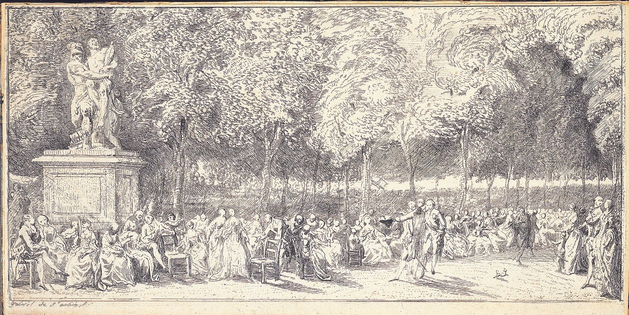 Et møte i Tuileries Gardens rundt en statue, 1760 av Gabriel de Saint Aubin