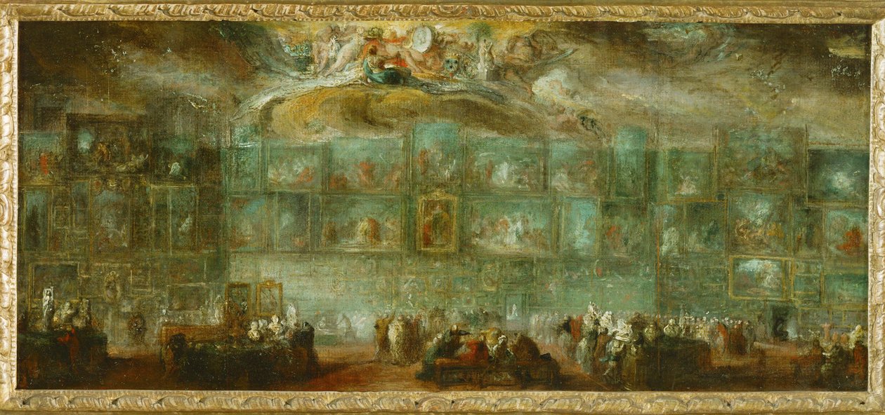 Utsikt over Louvre-hallen... av Gabriel de Saint-Aubin