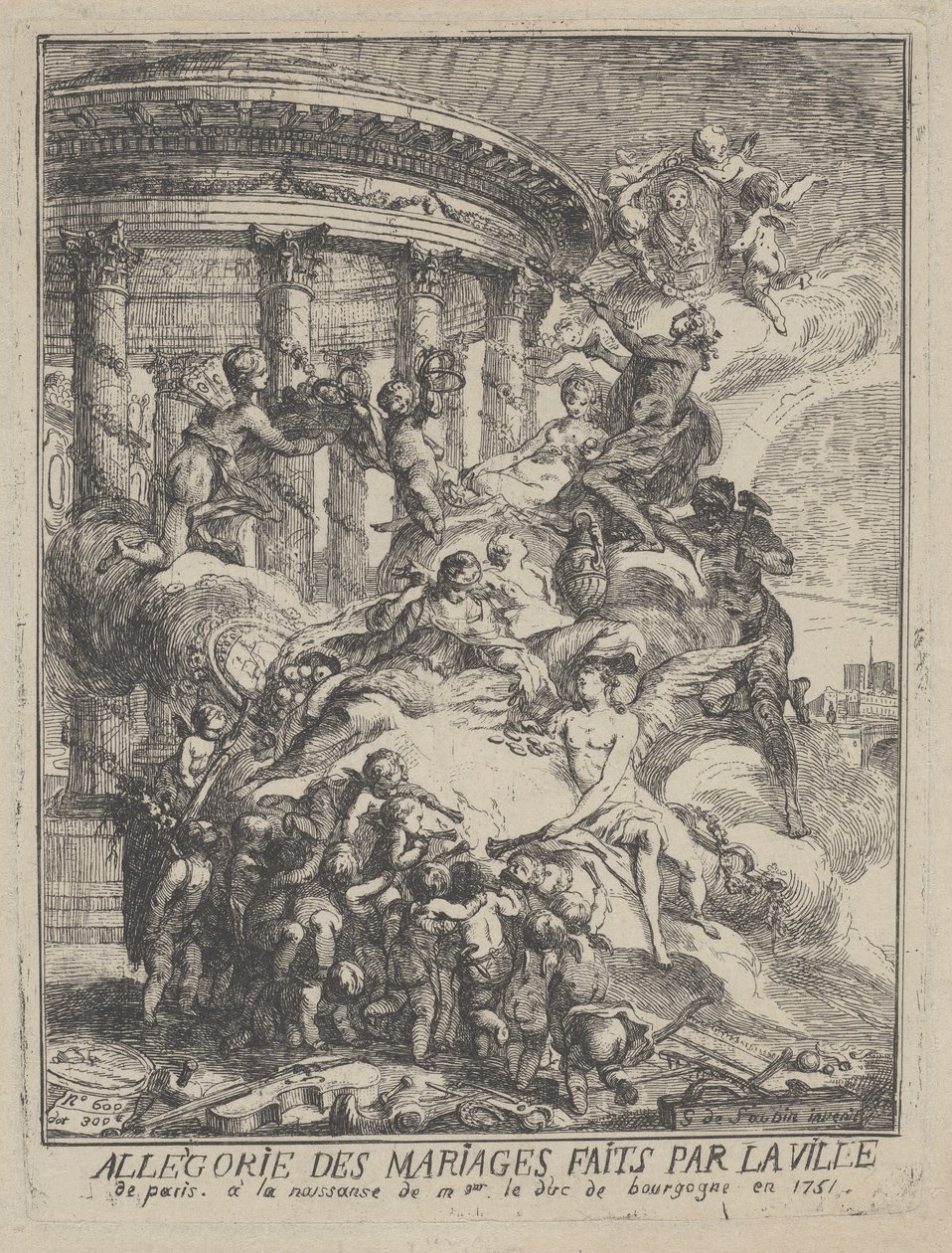 Allegori om ekteskap laget av byen Paris ved fødselen til hertugen av Burgund, 1751 av Gabriel de Saint Aubin