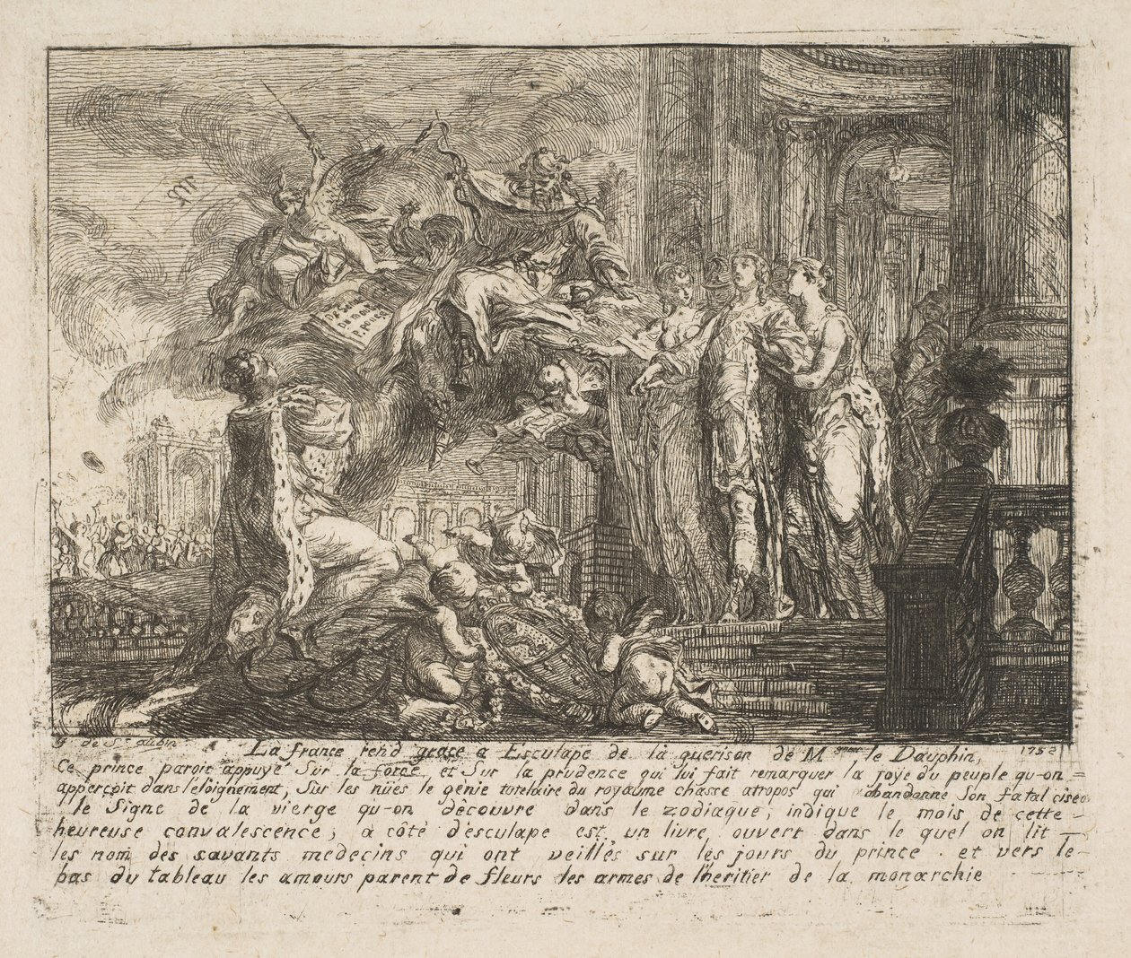 Allegori om rekonvalesensen til Dauphin, 1752. av Gabriel de Saint Aubin
