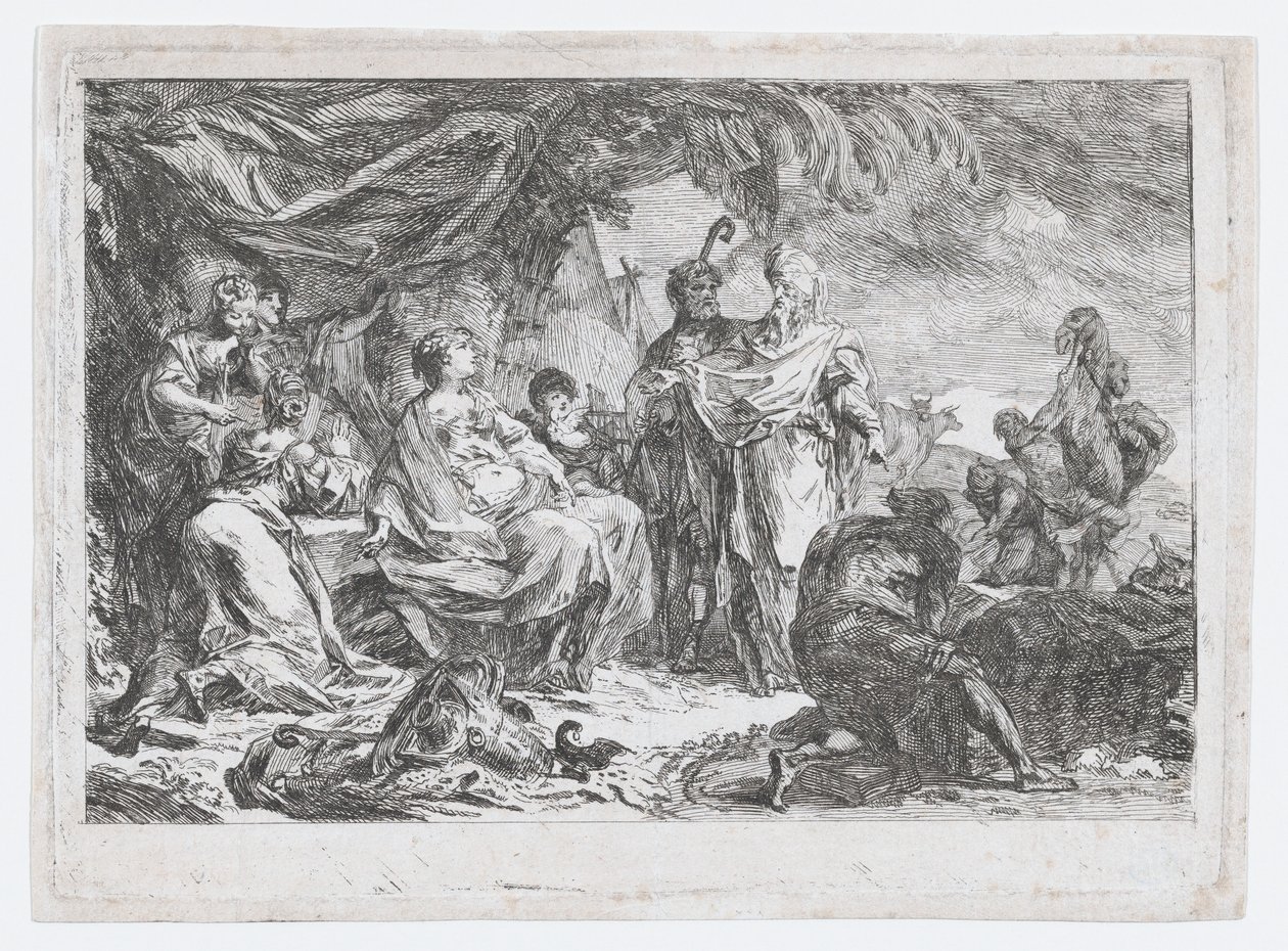 Laban søker etter husgudene sine, ca. 1753. av Gabriel de Saint Aubin