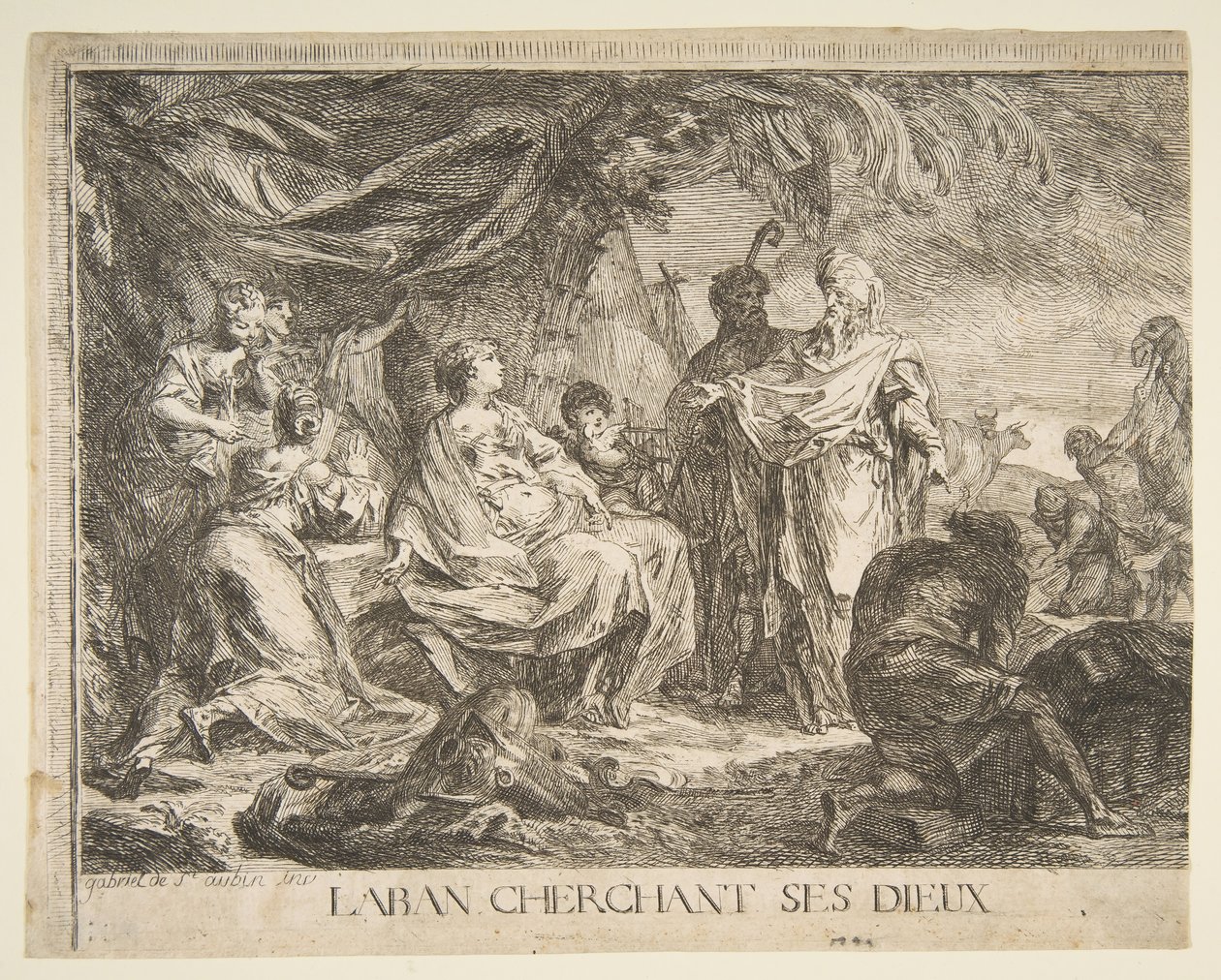 Laban søker sine guder, 1753. av Gabriel de Saint Aubin