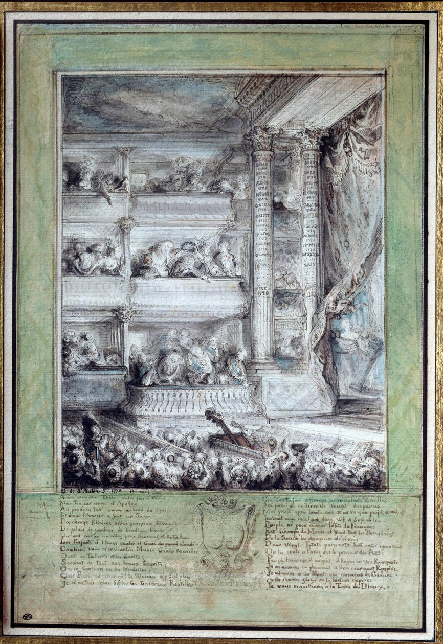 The Coronation of Voltaire (1694-1778) på Theatre Francais 12/04/1778 Akvarell av Gabriel Jacques de Saint-Aubin (1724-1780) Søn. 0,35x0,24 m Paris, Louvre-museet av Gabriel de Saint Aubin